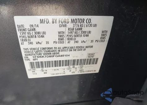 2015 Ford Explorer Xlt z USA, uszkodzony, nr VIN 1FM5K7D80FGA85104